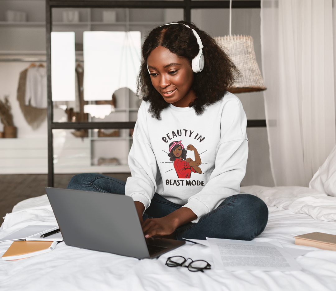 Women's Straight-Hair Beauty in Beast Mode Sweatshirt