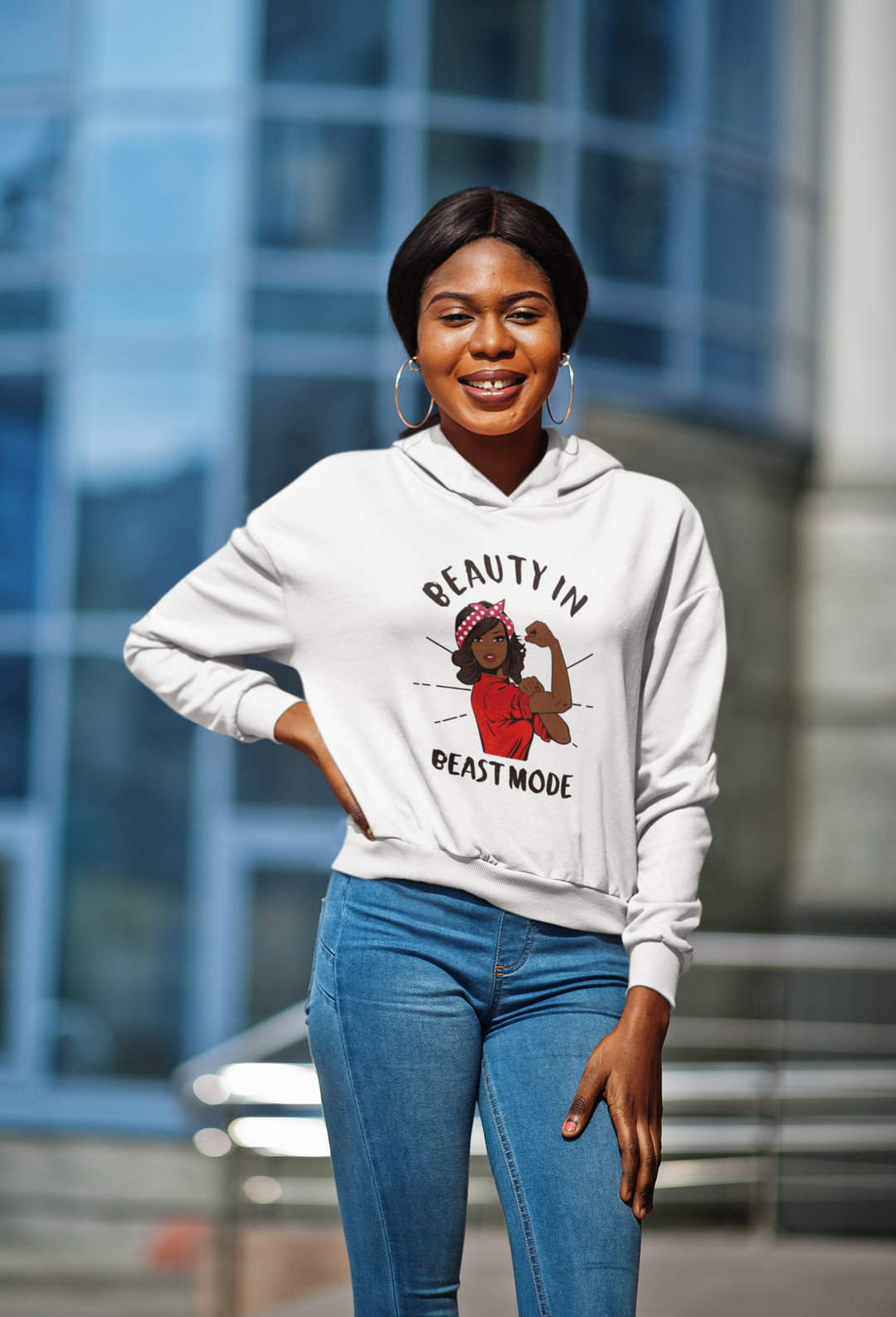 Women’s Straight-Hair Beauty in Beast Mode Hoodie