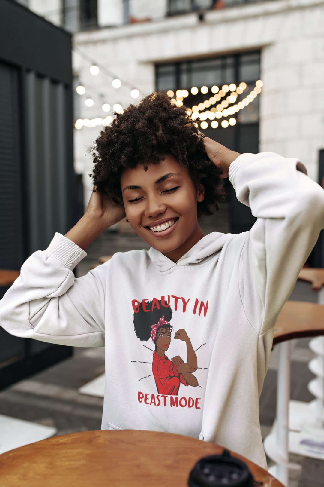 Women’s Afro-Hair Beauty in Beast Mode Hoodie