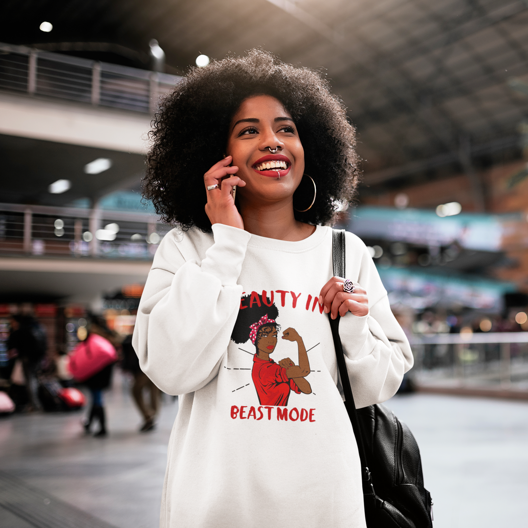 Women's Afro-Hair Beauty in Beast Mode Sweatshirt