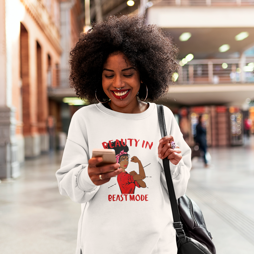 Women's Afro-Hair Beauty in Beast Mode Sweatshirt